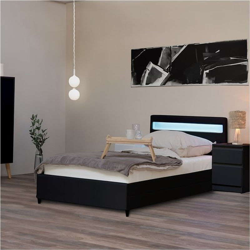 HOME DELUXE LED Funktionsbett NUBE mit Schubladen und Matratze, Schwarz, B: 90 cm, L: 200 cm - Bild 1