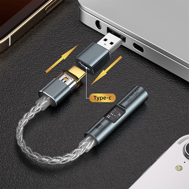 CCZ CM01 USB-C auf 3,5mm Audio-Adapter mit CX31993+MAX97220 DAC-Chip, 8-Kern Einkristall-Kupfer versilbertes Kabel, Blau/Silber - Bild 1