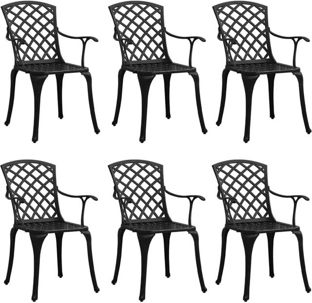 6er Set vidaXL Gartenstühle aus Aluminiumguss in Schwarz mit Armlehnen - Bild 1