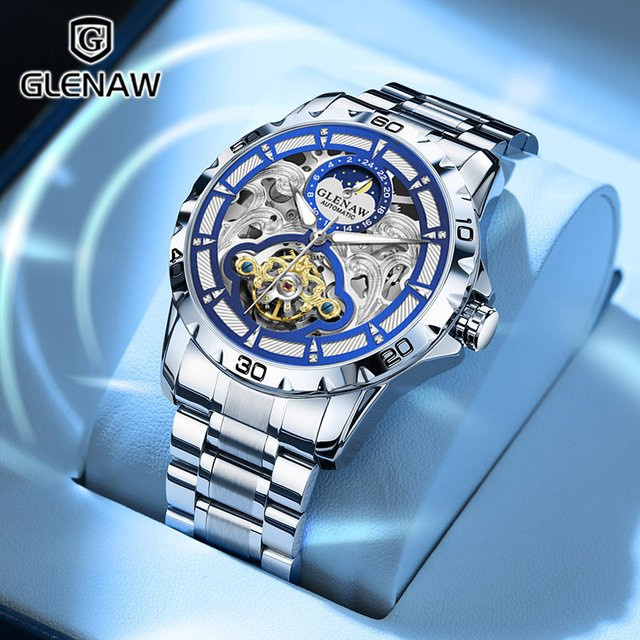 GLENAW Design Armbanduhr, Automatik, Mondphase, Edelstahl, Herren - Bild 1