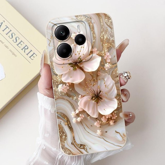 Xiaomi Redmi Note 14 4G 5G Note14 EU Schutzhülle aus weichem Silikon mit Blumen-Marmor-Design in Multicolour - Bild 1