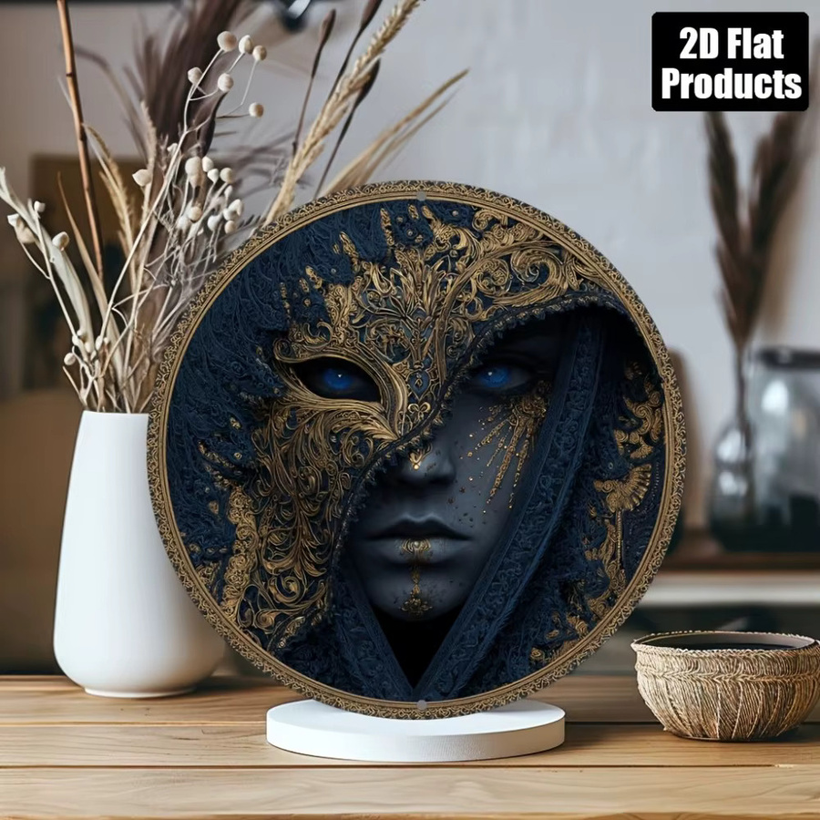 HELLOYOUNG Rundes Aluminium-Metallschild mit Masken-Motiv, Wandkunst für Bar, Café und Büro, Durchmesser: 20,32 cm, Mehrfarbig - Bild 3