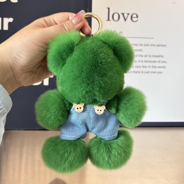 Linyi toy Schlüsselanhänger Bär, Kaninchenfell, 15 cm, Damen, green - Bild 1