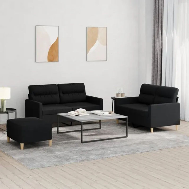 Vidaxl 3-teiliges Lounge-Set mit Kissen in Schwarz aus Stoff im modernen Design - Bild 1