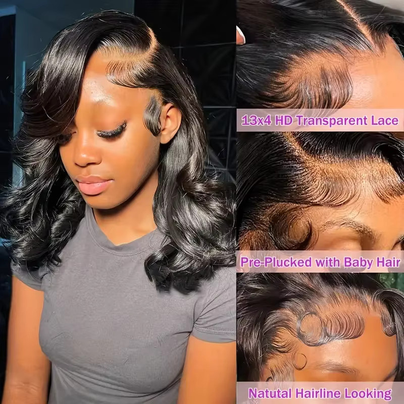 JAYCEE HAIR Wear and Go Echthaar-Perücke, gewellt, kurzer Bob, HD-Lace-Frontal, 180 % Dichte - Bild 2