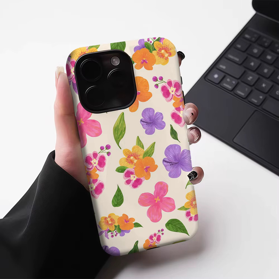 Robuste Handyhülle mit tropischer Blumenmischung für iPhone 17 16 15 14 13 Pro Max Plus von Potdemiel in Multicolour mit magnetischer ein- und zweilagiger Schutzfunktion - Bild 3