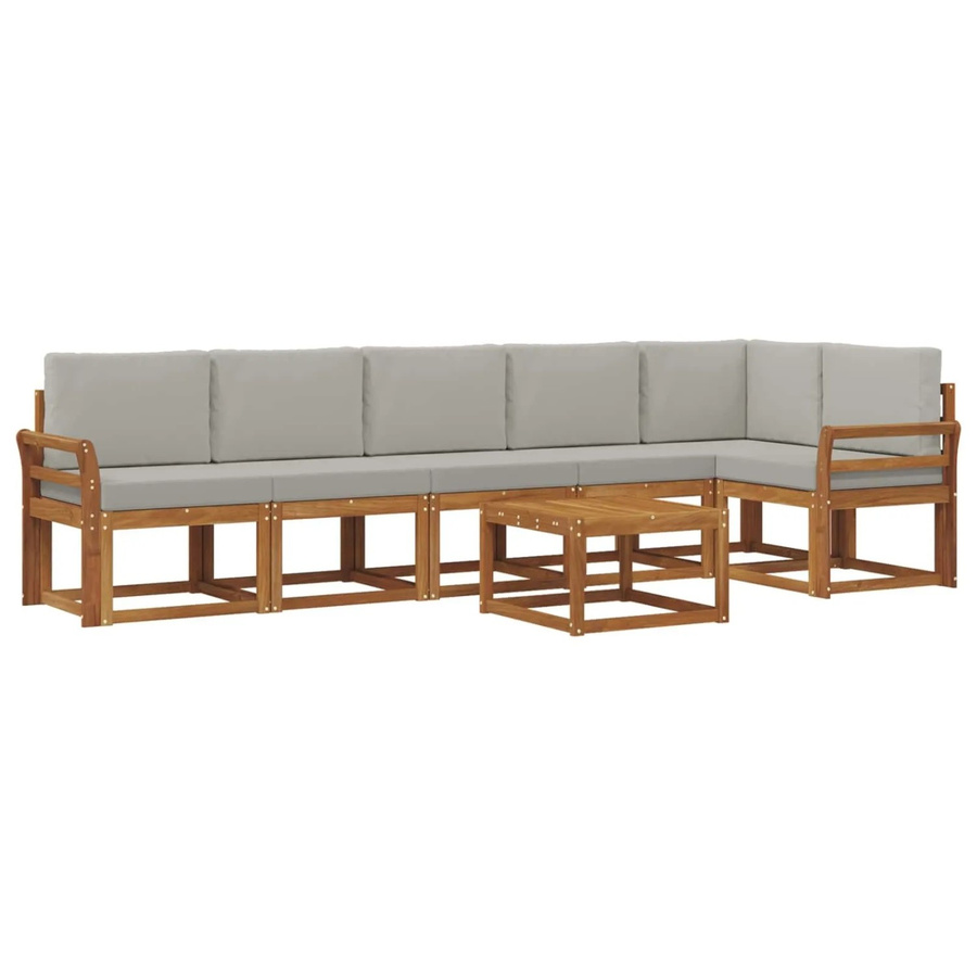 vidaXL Outdoor-Sofagarnitur 7-teilig aus Akazienholz in Natur und Hellgrau mit UV-beständigen Kissen - Bild 2