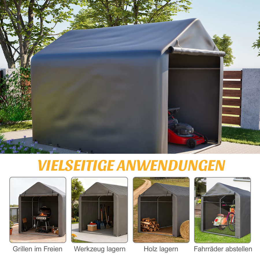 THANADDO Outdoor-Lagerzelt aus Metall, wasserdichtes Aufbewahrungszelt mit Rolltür für Gartenzubehör, Rasenmäher und Fahrräder, B/T/H: 213,36 x 152,4 x 160 cm - Bild 4