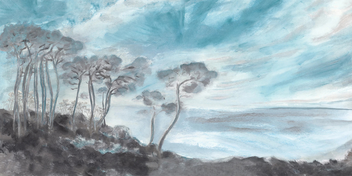 Isidore Leroy Wandbild Mural Les Landes - Hiver in Blau, Grau und Multicolour - Bild 2