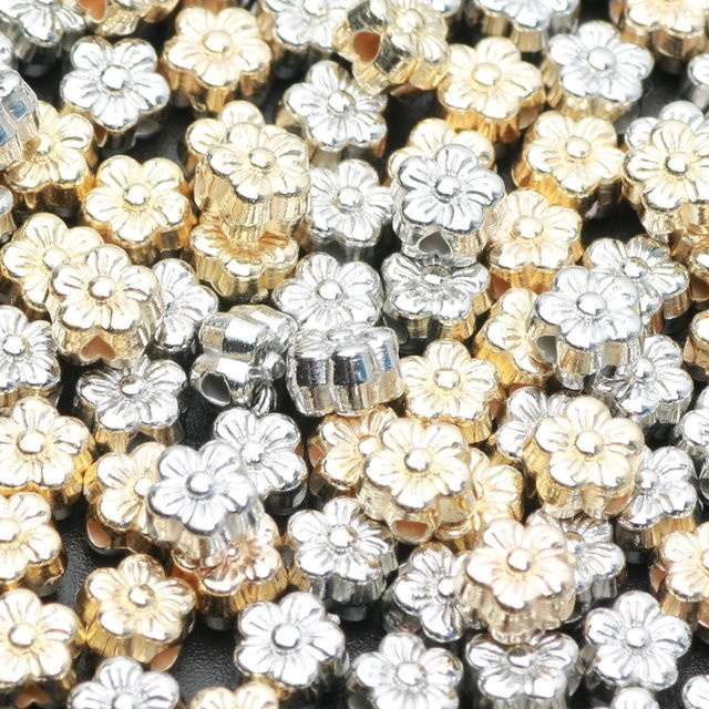 Laudsong Perlen, Blume, Acryl, Gold Farbe, 6 mm - Bild 1