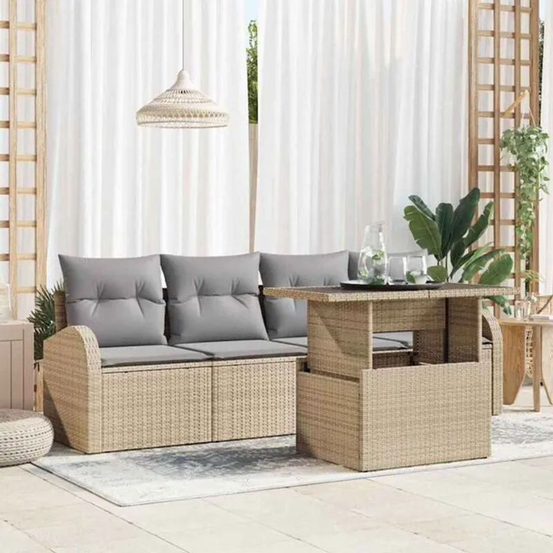 vidaXL Garten-Sofa-Set aus Polyrattan in Beige, 5-teilige moderne Loungemöbel, B/T/H: 100 x 55 x 73 cm - Bild 1