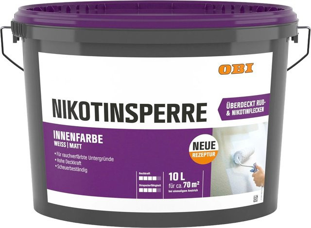 OBI Wandfarbe Nikotinsperre Weiß Matt 10 l - Bild 1