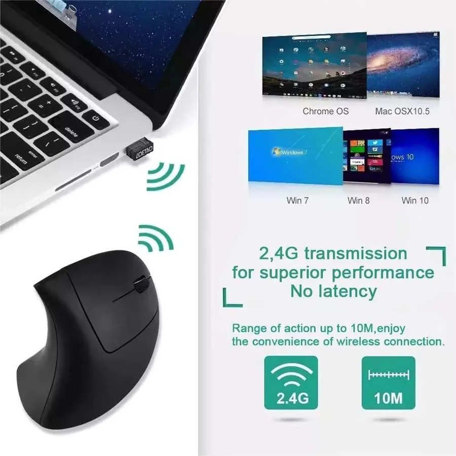 Ergonomische kabellose vertikale Maus von WALKESEN in Schwarz mit 2,4 GHz, optischem Sensor, 3 einstellbaren DPI und 6 Tasten für die rechte Hand - Bild 4