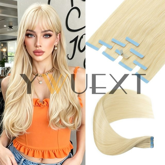 YWUEXT Echthaar-Tape-in-Extensions, blond, glatt, 30 g - Bild 1