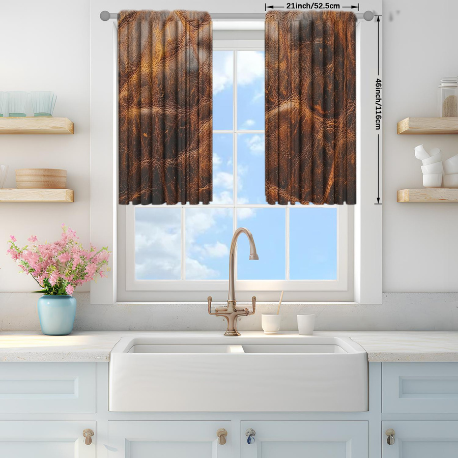 2er-Set Braune Vorhänge mit Lederdruck von Household supplies MH, halbtransparent, moderner Stil, Breite: 132 cm, Höhe: 213 cm - Bild 3