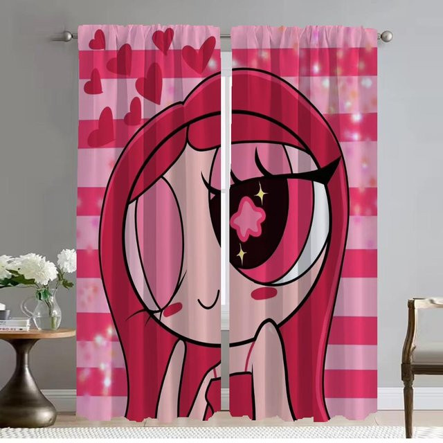 PowerPuff Girls Verdunkelungsvorhänge für Wohnzimmer und Küche, 2er-Set, Farbe: Pink, Breite: 50 cm, Höhe: 70 cm - Bild 1