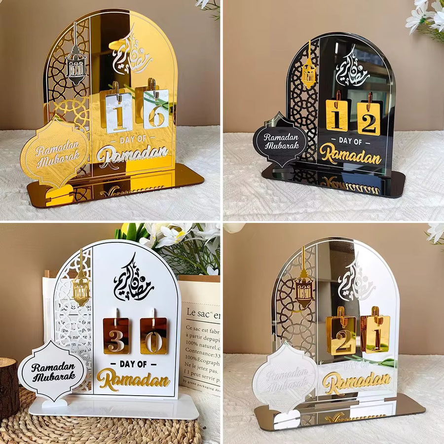 Ramadan-Countdown-Kalender aus Acryl mit Sockel für die Tischdekoration, Schwarz - Bild 3