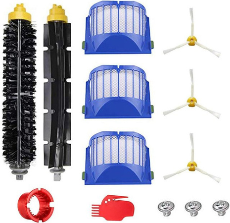 Universal Zubehör-Set für iRobot Roomba 600 Serie mit Filter, Seitenbürste und Gummibürste in Blau