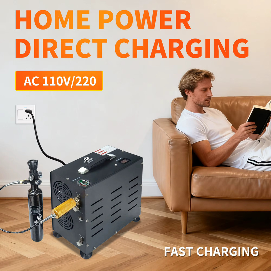 TUXING 800W PCP Hochdruckkompressor Doppelzylinder-Set in Schwarz für Tauchflaschen mit 300Bar/4500Psi - Bild 2