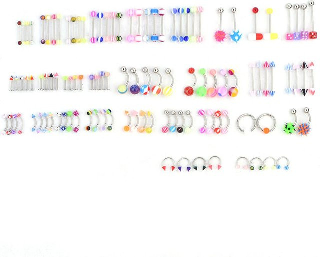 Piercing-Set Zunge, Nase, Bauchnabelringe, Edelstahl, Bunt, Unisex - Bild 1