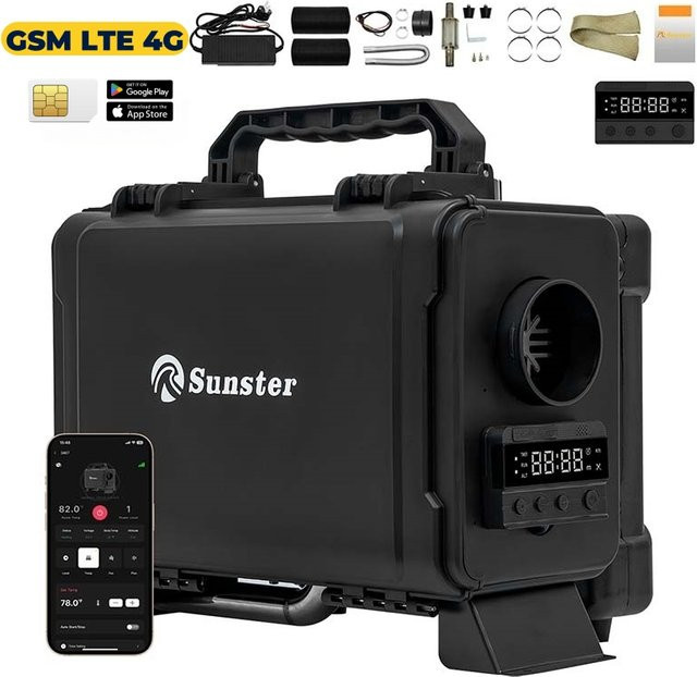 Sunster Diesel-Luftheizung 8KW mit GSM LTE 4G, LCD-Panel und Belüftung, 12V/24V/220V, Schwarz - Bild 1