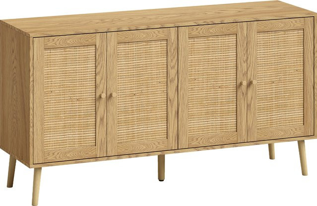 HOMCOM Sideboard Küchenschrank im Boho-Stil mit 4 Soft-Close-Türen und Schublade, Aufbewahrungsschrank mit verstellbaren Regalen und Rattan-Optik, Farbe: Beige, B/T/H: 140 x 40 x 75 cm - Bild 1