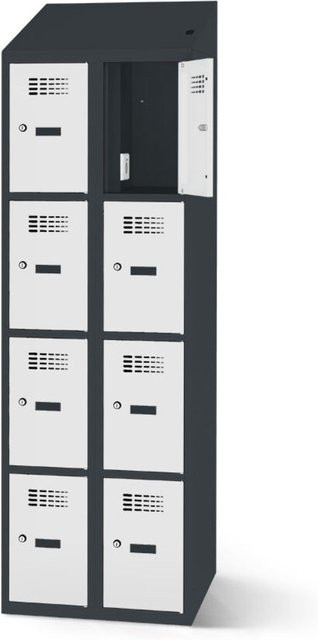 rotstahl Fächerschrank mit Ladefunktion und 8 Fächern in Anthrazitgrau und Hellgrau, B: 80 cm, H: 200 cm - Bild 1