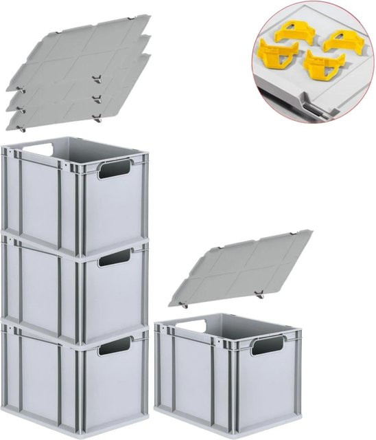 PROREGAL Spar Set 4x Eurobox Nextgen Economy mit Auflagedeckeln und Schiebeschnappverschlüssen, Gelb, H x B x T: 32 x 30 x 40 cm, 30 Liter pro Box - Bild 1