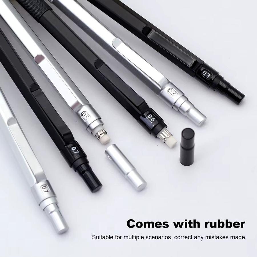 MROOFUL Mechanisches Bleistift Set aus Metall in Schwarz und Silber, 5-teiliges Set mit 0,5-2,0mm Graphitminen HB für Kunst und Skizzen - Bild 4
