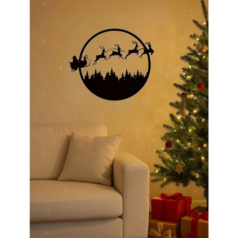 CIFBUY Wandkunst aus Metall Rund Halloween und Weihnachten Hängedekoration Schwarz - Bild 2