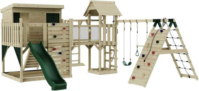 OutdoorToys Spielturm Malin mit Trapezschaukel in Dunkelgrün aus Holz und verzinktem Stahl - Bild 1