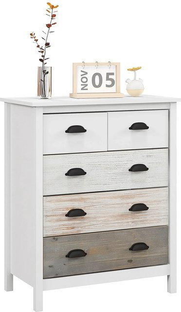 HOMCOM Kommode mit 5 Schubladen und Kippschutz in Weiß, B: 70 cm, T: 38 cm, H: 85 cm - Bild 1