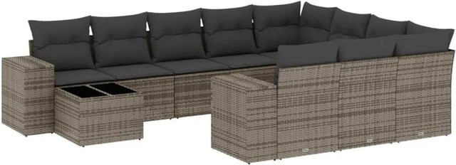 vidaXL 11-tlg. Garten-Sofagarnitur aus Poly-Rattan mit Kissen in Grau - Bild 1