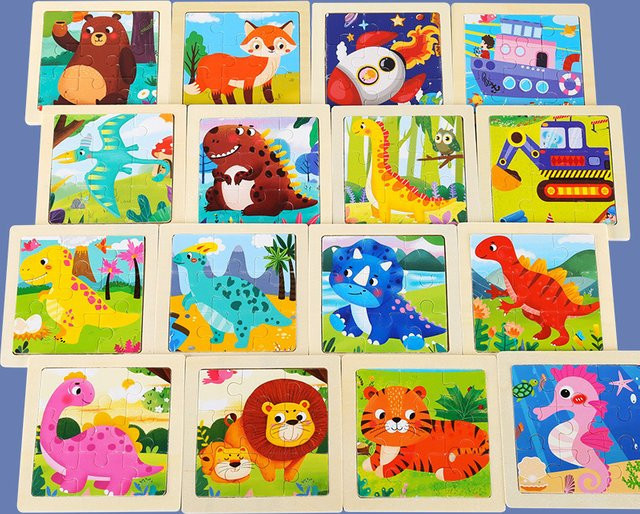YunDuo BaBy Dinosaurier 3D Puzzle, 9-teiliges Set, Holz, Lernspielzeug - Bild 1