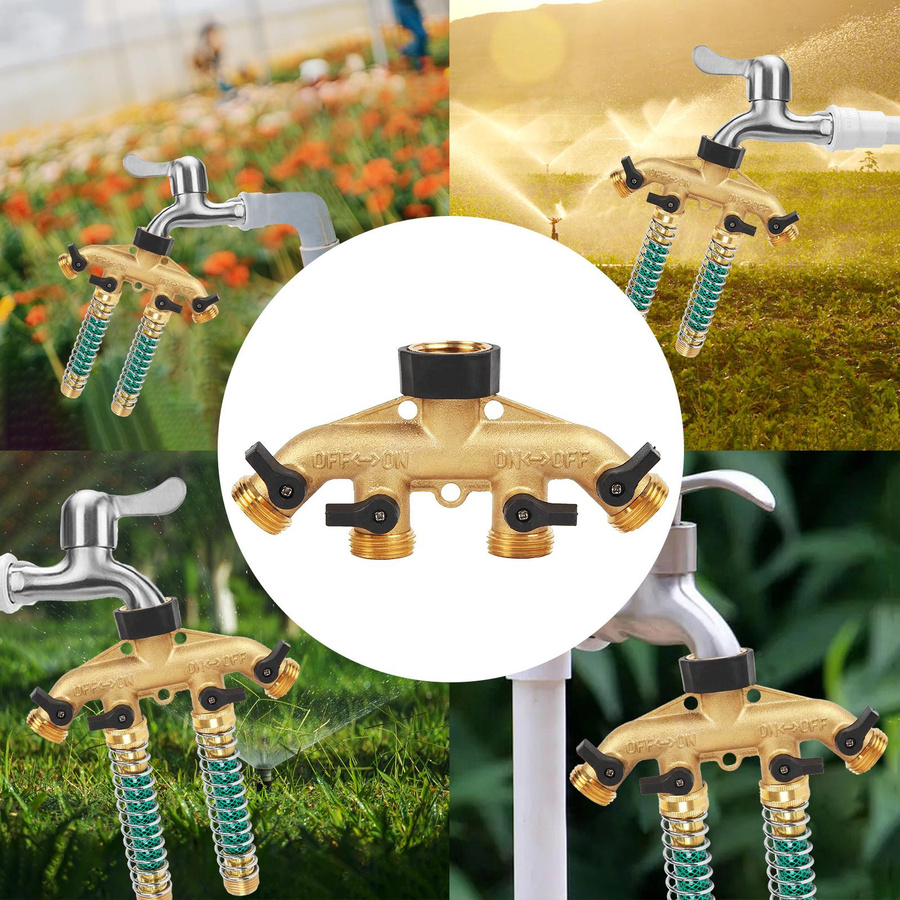 TOMTOP JMS 4-Wege-Gartenschlauchverteiler in Gold mit 3/4 Zoll Wasserhahn-Umleitungsschlauch, 2 Verlängerungsfedern und 4 Unterlegscheiben - Bild 6