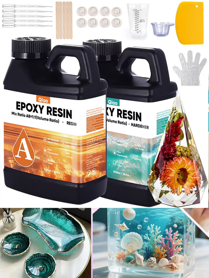 QIAO DIY Kristall-Epoxidharz-Set transparent, schnell härtendes 1:1 Mischverhältnis für Beschichtungen, Formen, Schmuck und Gießanwendungen - Bild 6
