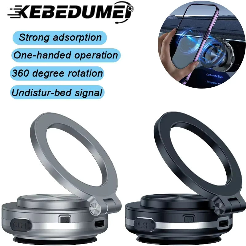 Kebidumei Magnetischer Autotelefonhalter mit Vakuum-Saugnapf und 360-Grad-Drehung, Klappbarer Drehständer in Silber - Bild 6