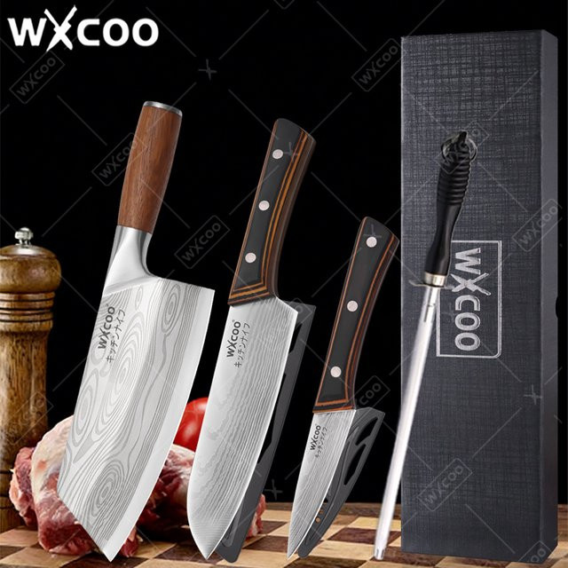 WXCOO Santoku-Messer aus Edelstahl mit ergonomischem Holzgriff in Silber, 17,78 cm - Bild 1
