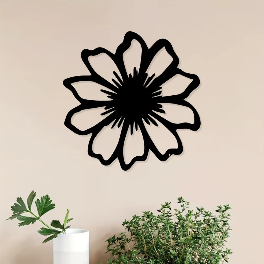 CIFBUY Gänseblümchen Wandkunst aus Metall in Schwarz als florale Eisen-Wandskulptur für Garten und Haus - Bild 4