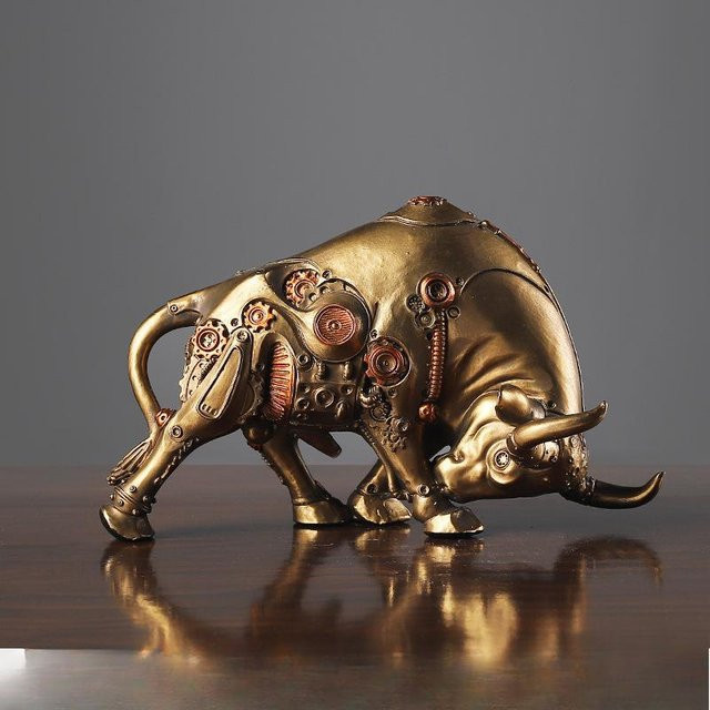 Yiran Furniture Nordische Mechanische Kuh Ornamente aus Kunstharz in Gold oder Silber für Schreibtisch und Dekoration - Bild 1
