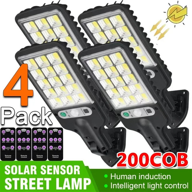 Solarleuchten für den Außenbereich mit 200 COB LEDs und Bewegungsmelder, wasserdichte Sicherheitsbeleuchtung für Garten und Terrasse, 1 bis 4er-Pack, Schwarz - Bild 1