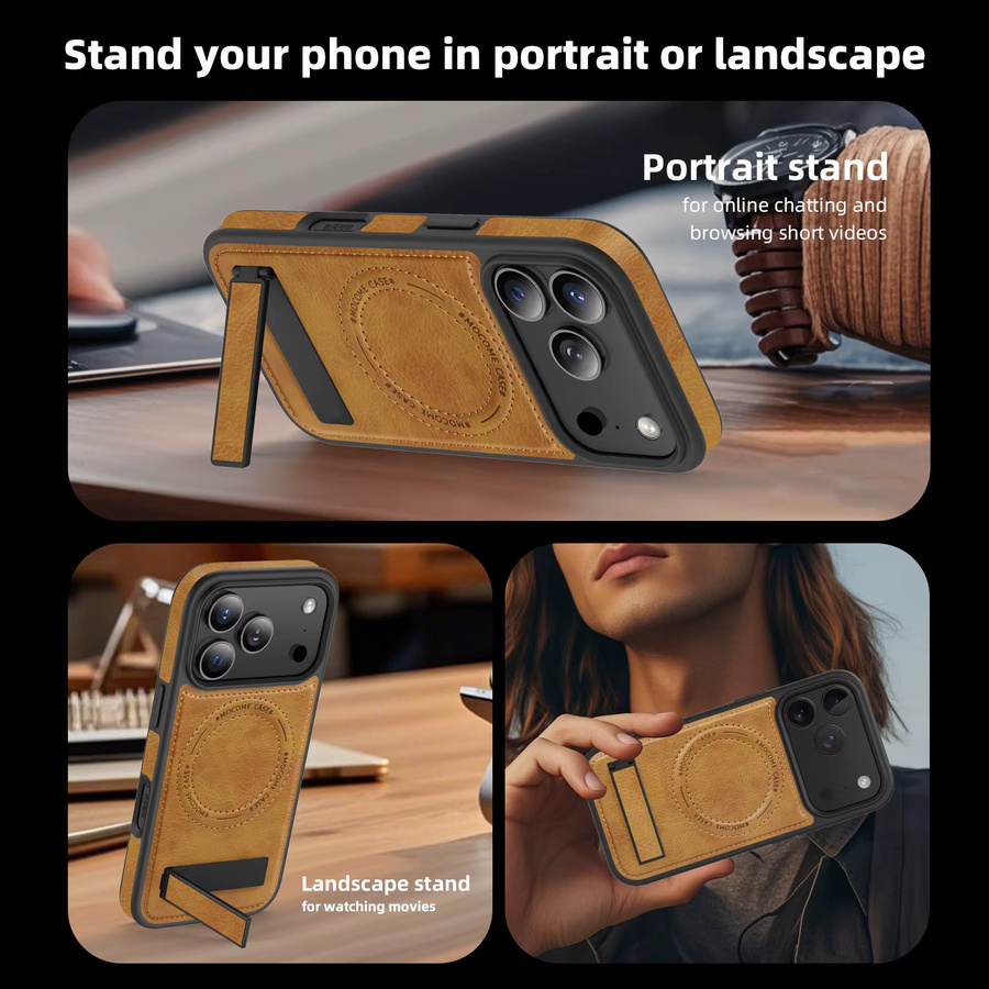 Magnetische Leder-Schutzhülle für iPhone 17 Pro Max, iPhone 17 Pro und iPhone 17 Air mit Standhalterung und MagSafe Unterstützung in Schwarz - Bild 3