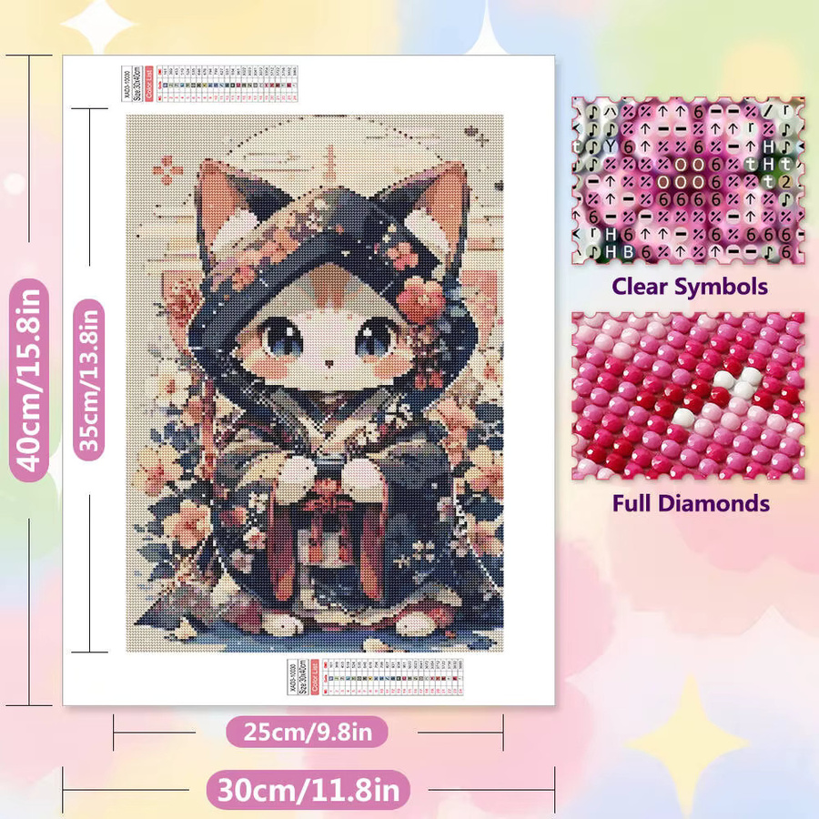 Huacan 5D-Diamantgemälde Katze Cartoon DIY Mosaik Stickerei in Multicolour B/H/T: 30,0 x 20,0 x 20,0 cm - Bild 2
