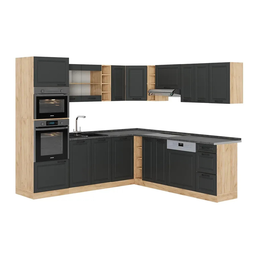 Vicco R-Line Eckküche Landhausstil in Anthrazit und Goldkraft Eiche, B/T/H: 237 x 247 x 81,6 cm - Bild 2
