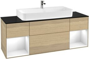 V&B Waschtischunterschrank Finion mit Wandbeleuchtung, Farbe: Weiß und Eiche lackiert, Breite: 160 cm, Tiefe: 50,1 cm, Höhe: 50,1 cm - Bild 1