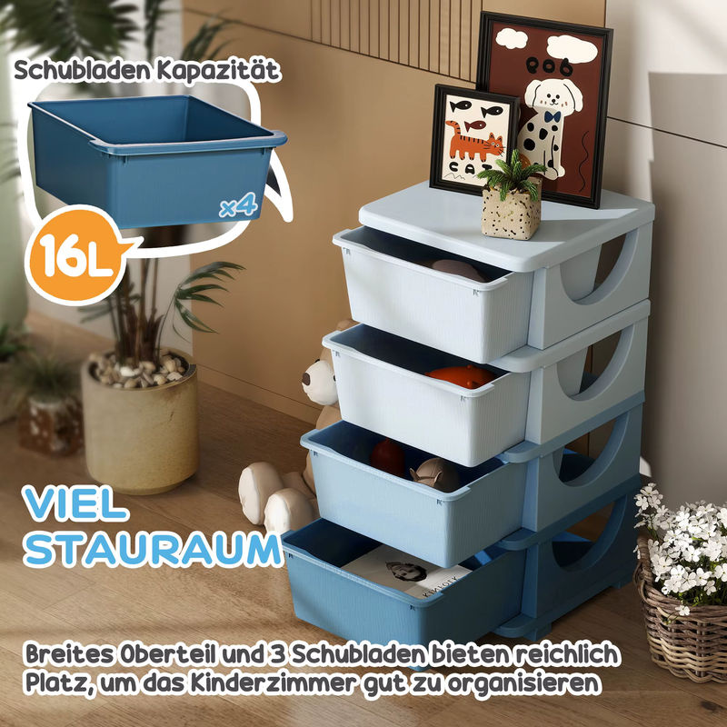 HOMCOM Schubladenschrank für Kinder aus Kunststoff in Blau mit vier Ebenen, B: 37 cm, T: 37 cm, H: 76 cm - Bild 4