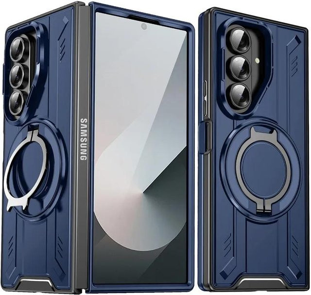 Schutzhülle für Samsung Galaxy Z Fold 7 5G mit Schiebkamera-Schutz und magnetischem Ringhalter in Blau - Bild 1