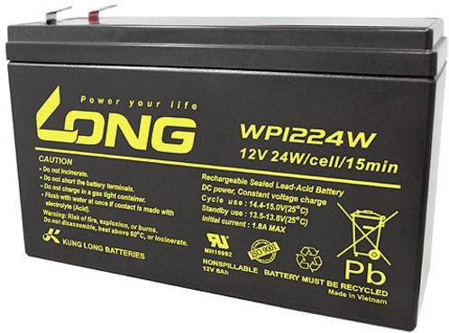 Long WP1224W Bleiakku 12V 6Ah Blei-Vlies AGM Schwarz B/H/T: 15,1 x 10,1 x 5,1 cm mit 6,35mm Flachstecker - Bild 1
