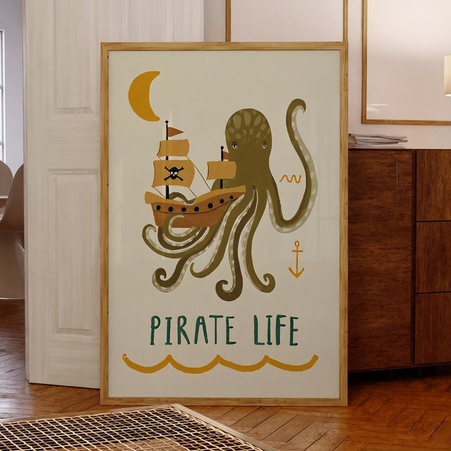 Retro Wandkunstdruck Piratenleben von Little Peach And Pip als Leinwandgemälde in Mehrfarbig - Bild 1