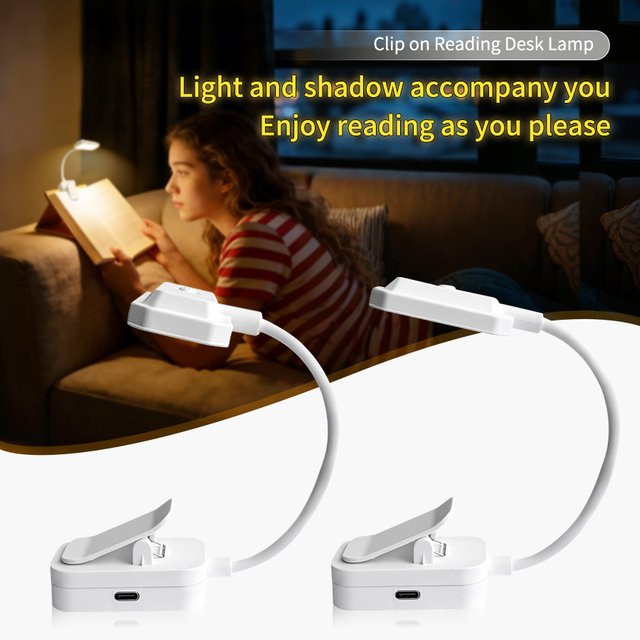 GGBEE Clip-on LED Schreibtischlampe in Weiß, wiederaufladbare Touch-Leselampe mit 3 Farbmodi für Studium und Schlafzimmer - Bild 1